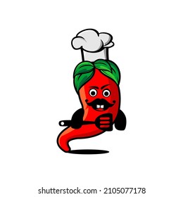 red chili chef cartoon illustration vector