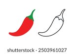 Red chili with doodle art. Red hot chili paper vector illustration.