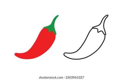 Red chili with doodle art. Red hot chili paper vector illustration.