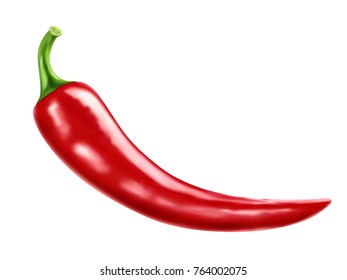Red chili element, close up look at realistic pepper chili isolated on white background in 3d illustration