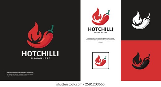 red chili and flame logo, organic product, spicy, design vector illustration.