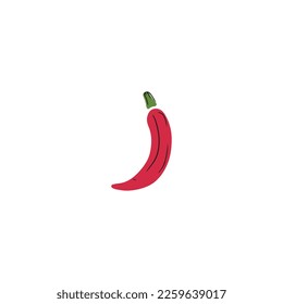 Red chili hot pepper in cartoon flat doodle style with black lines isolated on white background. Hand drawn vector illustration. Spicy ingredient for man food, fast food, menu design, icon