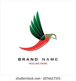 Red Chili logo bird shaped designs vector Spicy food for brand or company