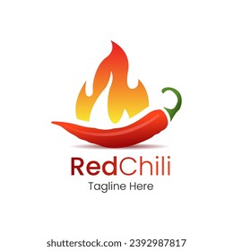 Rote Chili Logo Design Vorlage mit Feuer. Gewürz mit Hot Chili Logo. Pepper Logo Design.