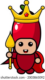 red chili mascot costume character cartoon vector wearing king crown and holding scepter