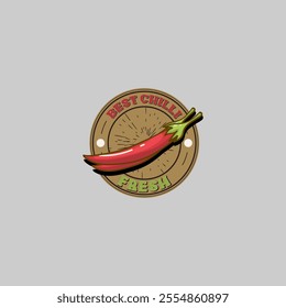 Red chili pepper badge logo vector graphic illustration on background