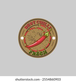 Red chili pepper badge logo vector graphic illustration on background