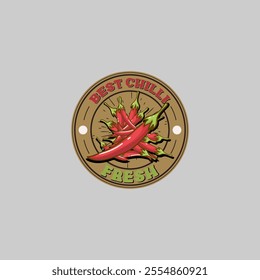 Red chili pepper badge logo vector graphic illustration on background