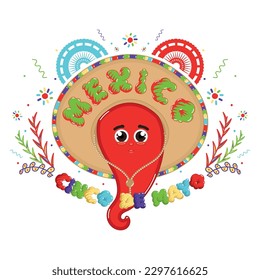 Red chili pepper cartoon Cinco de mayo Vector illustration