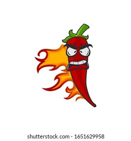 Red chili pepper cartoon mascot breathing flames vector illustration