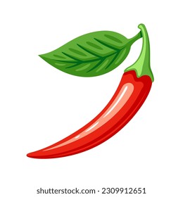 Red chili pepper in cartoon style isolated on white background. Hot chili pepper cooking food. Vector illustration