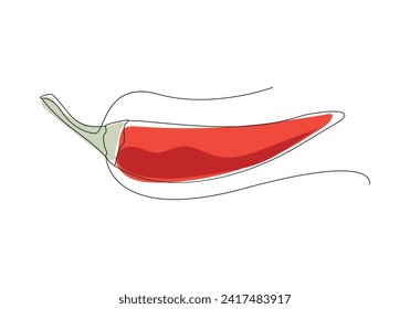 Red chili pepper in continuous one line art drawing. Simple line art. Vector Illustration Hand Drawn Vegetable Cartoon Art.
