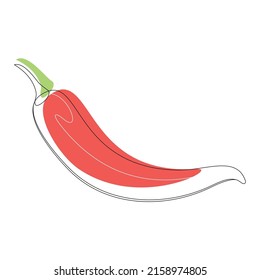 Red chili pepper design in continuous line art drawing style. Hot spice chilli isolated on white background. Vector illustration
