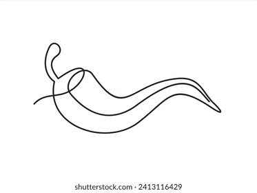 Red chili pepper design in continuous line art drawing style. Hot spice chilli isolated on white background. Vector illustration