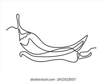 Red chili pepper design in continuous line art drawing style. Hot spice chilli isolated on white background. Vector illustration