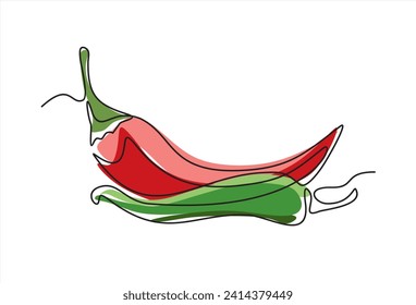 Red chili pepper design in continuous line art drawing style. Hot spice chilli isolated on white background. Vector illustration