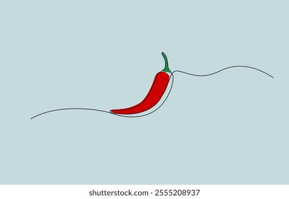 Red chili pepper design in continuous line art drawing style, chili pepper continuous line vector illustration, Continuous one line drawing of hot red chili pepper graphic design.