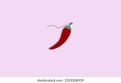 Red chili pepper design in continuous line art drawing style, chili pepper continuous line vector illustration, Continuous one line drawing of hot red chili pepper graphic design.