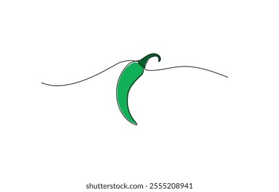 Red chili pepper design in continuous line art drawing style, chili pepper continuous line vector illustration, Continuous one line drawing of hot red chili pepper graphic design.