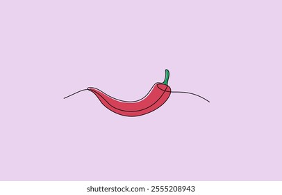 Red chili pepper design in continuous line art drawing style, chili pepper continuous line vector illustration, Continuous one line drawing of hot red chili pepper graphic design.