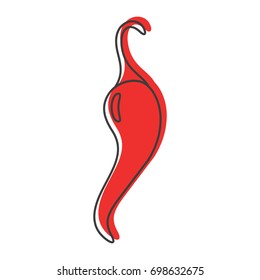 Red chili pepper doodle icon vector illustration for design and web isolated on white background. Red chili pepper vector object for labels, logos and advertising