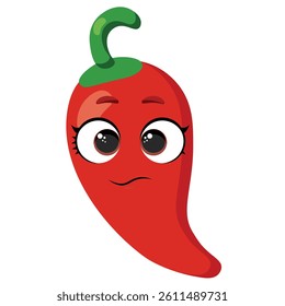Red chili pepper with expressive eyes and green stem Ideal for food illustrations, kids' products, and healthy lifestyle visuals