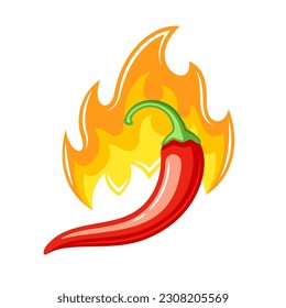 Pimienta de chile rojo con fuego al estilo de las caricaturas aisladas en fondo blanco. Comida de chile picante. Ilustración del vector