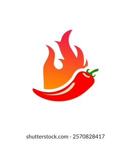 Red Chili Pepper with Fire Flames. Hot Chilli Taste. Spicy Food. Hand drawn. Not AI. Vector illustration.