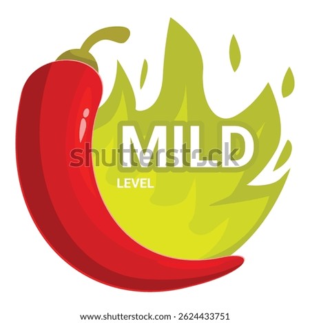 Red chili pepper with green fire burning behind it showing mild level of spiciness