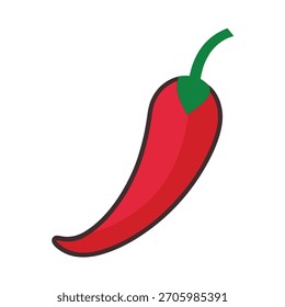 Red chili pepper with green stem and leaves red pepper