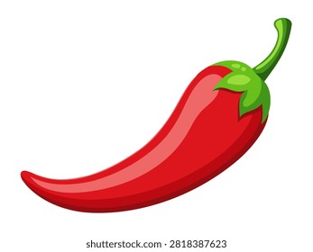 Red chili pepper with green stem isolated on white background.
