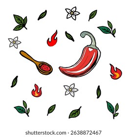 Red chili pepper hand drawn illustration. Vibrant red chili pepper illustration. Hand drawn red chili pepper. Red chili pepper doodle