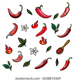 Red chili pepper hand drawn illustration. Vibrant red chili pepper illustration. Hand drawn red chili pepper. Red chili pepper doodle