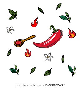Red chili pepper hand drawn illustration. Vibrant red chili pepper illustration. Hand drawn red chili pepper. Red chili pepper doodle
