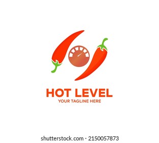 Red chili pepper, hot level, cayenne, jalapeno, habanero hot orange logo design. Two red chili peppers vector design and illustration.