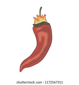 Red Chili Pepper icon. Extra spicy pepper vector icon illustration isolated on white background. Red Chili Pepper with flame. Stock vector. Cartoon