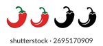 red chili pepper icon set . Hot natural chili pepper symbols. Set of red spicy chili peppers. Spicy and hot. Vector illustration
