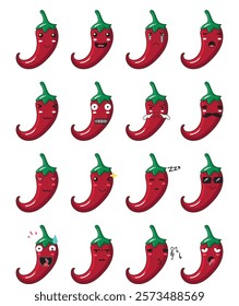 Red chili pepper illustration with various expressions