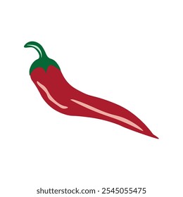 Red chili pepper isolated on white background. A spicy vegetable for preparing various sauces. Vector illustration.