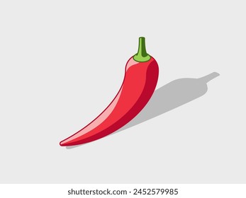 Red chili pepper isometric vector illustration with shadow