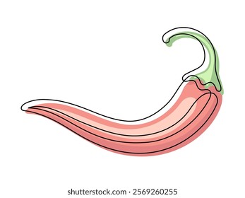 Red chili pepper line isolated on white background. Simple vegetable silhouette. Hand drawn chili pepper outline. Vector illustration