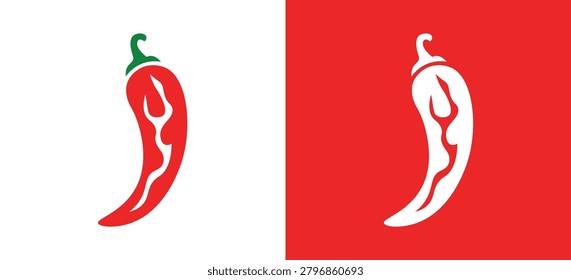 Red Chili Pepper Logo Vector, Hot Spicy Food Icon, Minimalist Pepper Symbol for Restaurant, Cafe and Culinary Branding