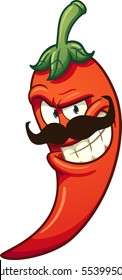 Red chili pepper with mustache. Vector clip art illustration with simple gradients. Chili and mustache on separate layers.