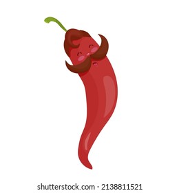 Red Chili Pepper with mustache.Cartoon vector graphic.