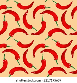 Red chili pepper on a light background. Seamless template for packaging, store, banners. Suitable for wrapping paper, textiles and backgrounds. Fashionable vector illustration.