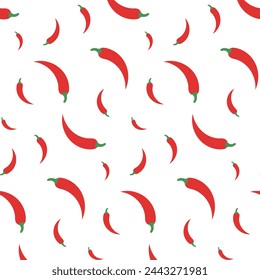Red chili pepper on white seamless pattern