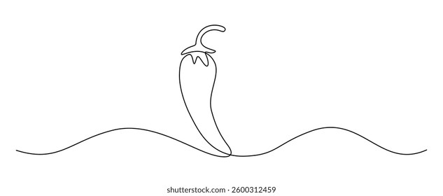 Red chili pepper in one continuous line drawing. Hot mexican spice in simple linear style. Editable stroke. Doodle outline vector illustration