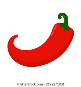 
Red Chili Pepper, Pod Of Hot Spicy Plant With Green Stem Vector Illustration On A White Background. Hot Paprika Counter Sign For Product Label.