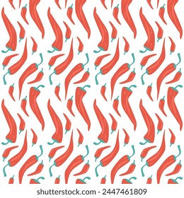 Red chili pepper seamless pattern. Mexican food symbol repeat background. Hot vegetable endless cover. Vector flat illustration.