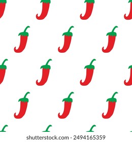 Red chili pepper. Seamless pattern. Vector illustration. Hand drawn design on white background.